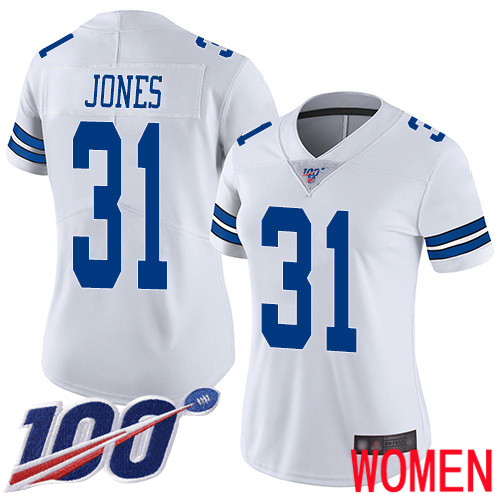 Women Dallas Cowboys Limited White Byron Jones Road #31 100th Season Vapor Untouchable NFL Jersey
